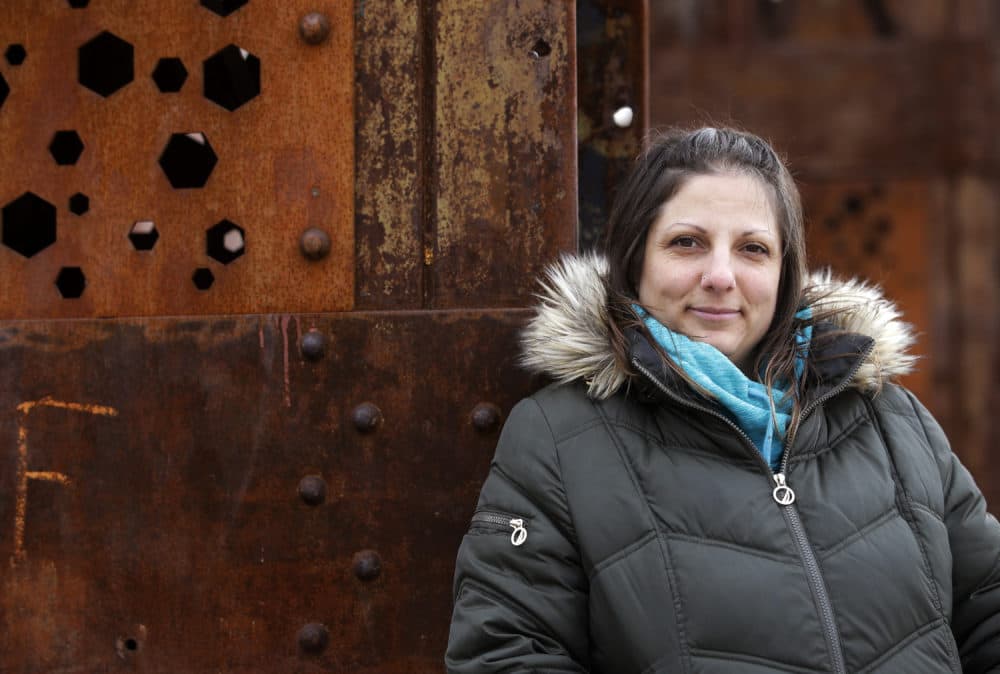 Jasmine Grace Marino, of Nashua, N.H., a former massage parlor prostitute, stands for a photograph in Somerville, Mass. on Feb. 27. She runs Bags of Hope, a Boston-based nonprofit that helps women who have been trafficked or are dealing with addiction and homelessness. (Steven Senne/AP)