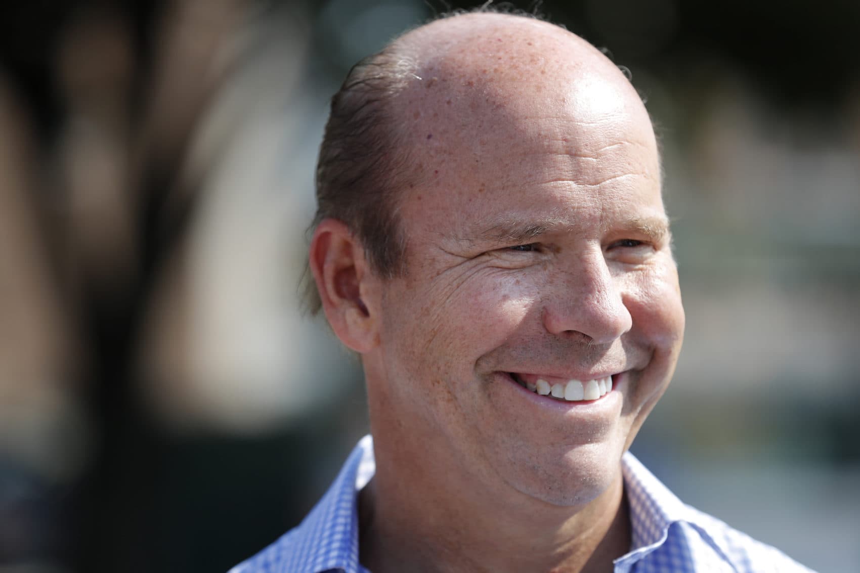 Rep. John Delaney, D-Md., speaks to fairgoers during a visit to the Iowa State Fair in Des Moines, Iowa, on Aug. 10, 2018. (Charlie Neibergall/AP)