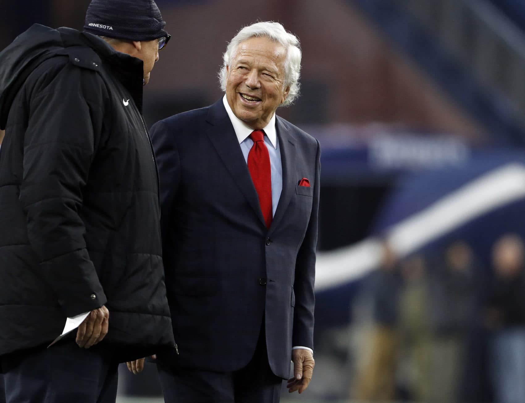 New England Patriots owner Robert Kraft on the field before a game at Gillette Stadium, Sunday, Dec. 2, 2018. (Winslow Townson/AP)