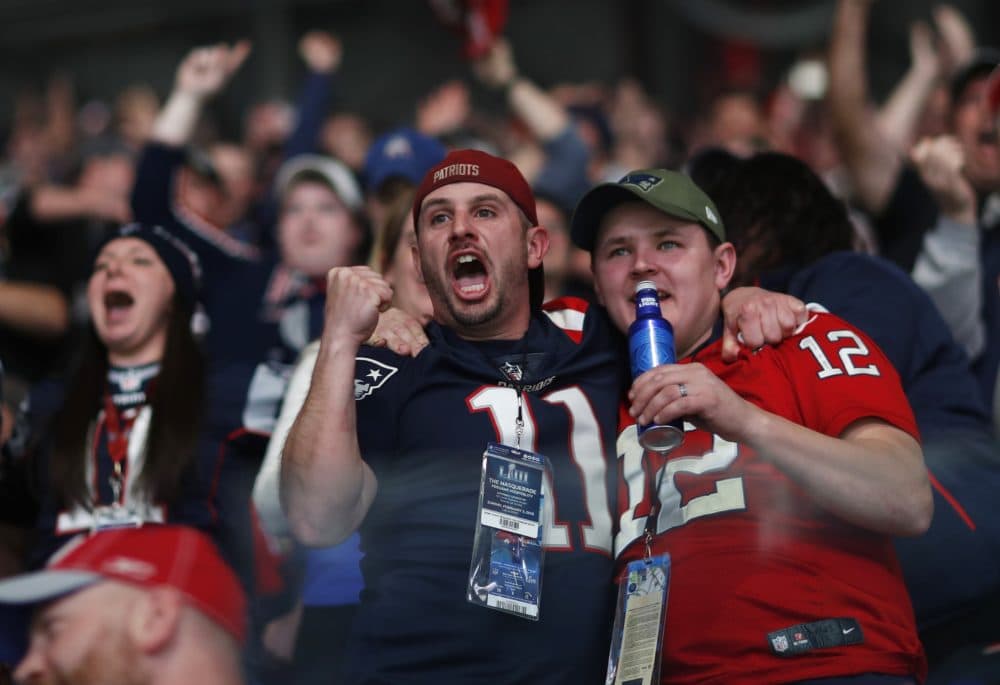New England Patriots fans cheer during the second half of the NFL Super Bowl 53 football game against the Los Angeles Rams, Sunday, Feb. 3, 2019, in Atlanta. (David Goldman/AP)