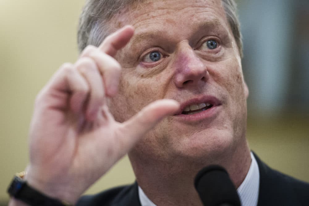 Massachusetts Gov. Charlie Baker testifies before a House Natural Resources Committee hearing on climate change, on Capitol Hill on Wednesday, Feb. 6, 2019. (Cliff Owen/AP)
