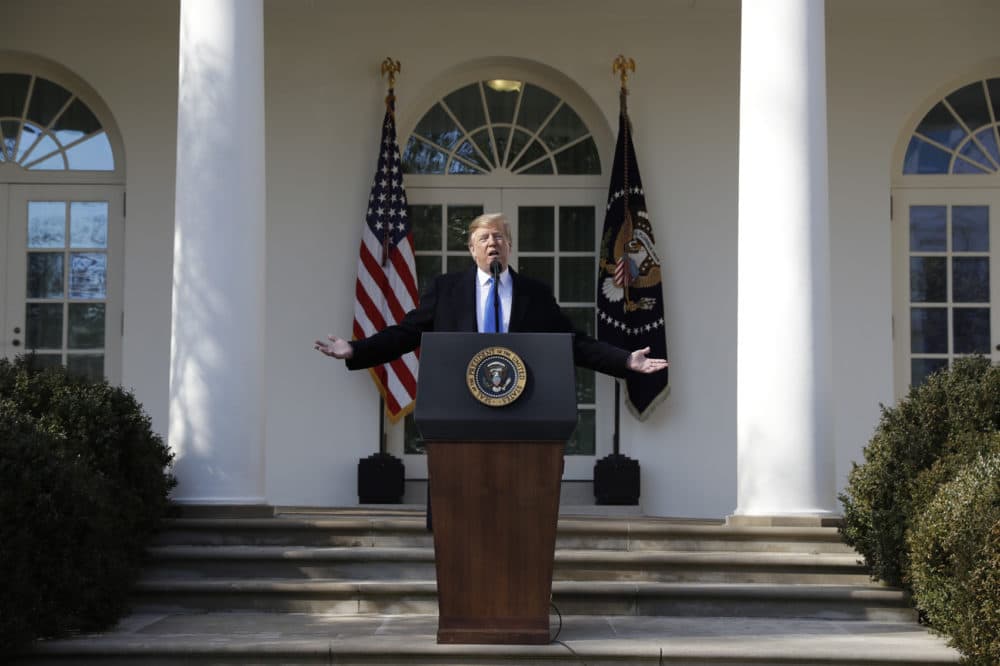 President Donald Trump speaks during an event in the Rose Garden at the White House to declare a national emergency in order to build a wall along the southern border, Friday, Feb. 15, 2019, in Washington. (Evan Vucci/AP)