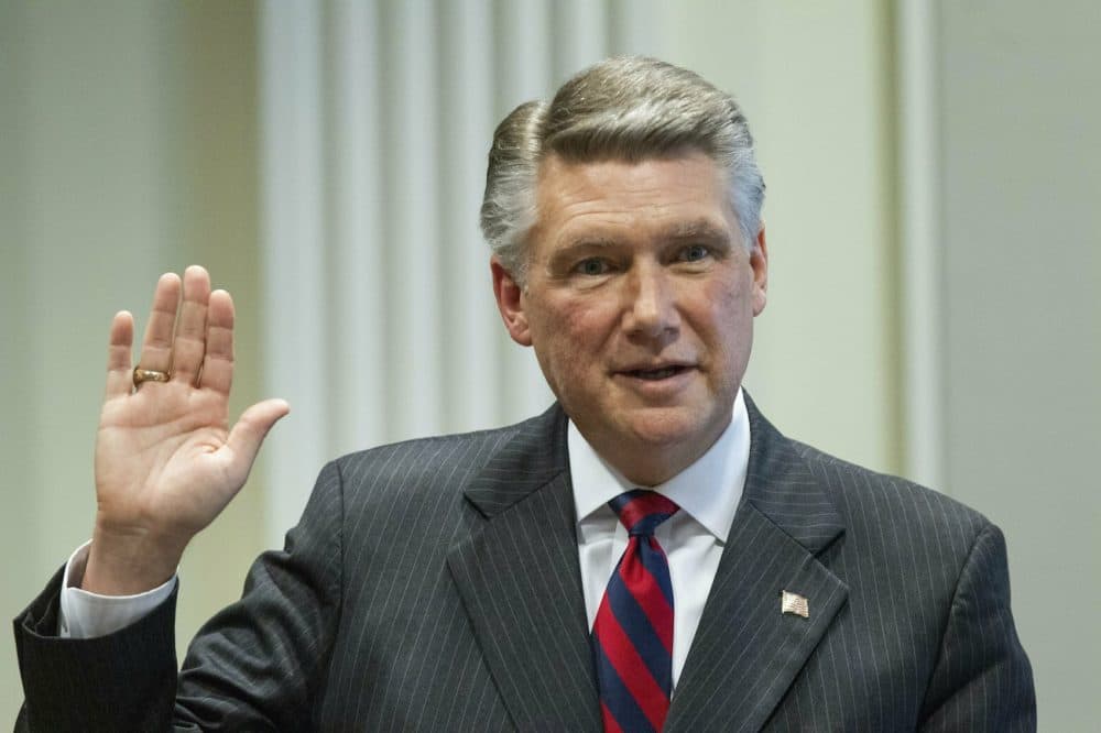 Mark Harris, Republican candidate in North Carolina's 9th Congressional race, prepares to testify during the fourth day of a public evidentiary hearing on the 9th Congressional District voting irregularities investigation. (Travis Long/The News & Observer via AP, Pool)