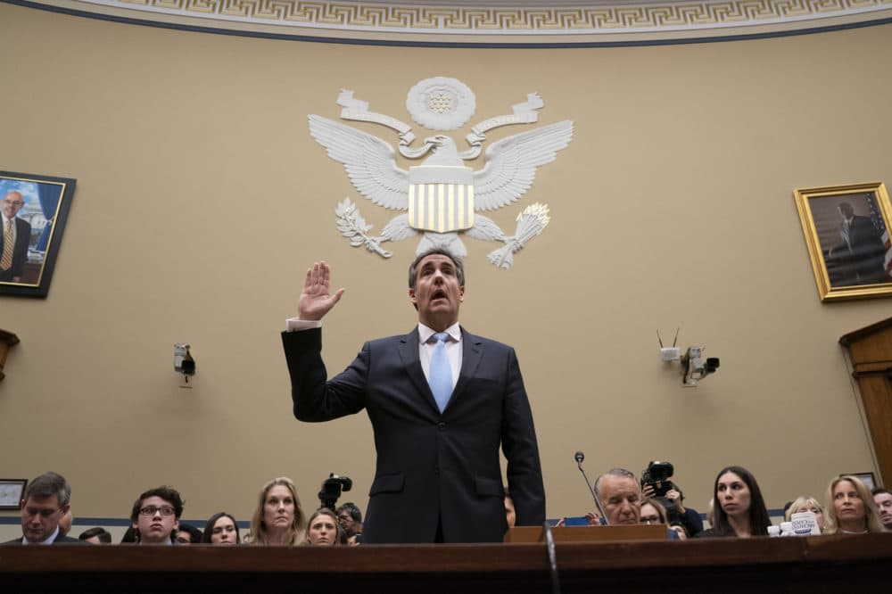 Michael Cohen, President Donald Trump's former personal lawyer, is sworn in to testify before the House Oversight and Reform Committee on Capitol Hill, Wednesday, Feb. 27, 2019. (J. Scott Applewhite/AP)