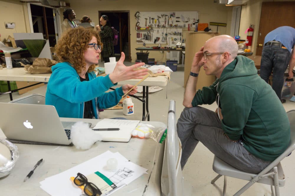 Bonnie Duncan and Dan Milstein work on &quot;Go Home Tiny Monster.&quot; (Courtesy Richard Termine/The Gottabees)