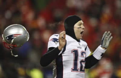 New England Patriots quarterback Tom Brady celebrates after defeating the Kansas City Chiefs in the AFC Championship game. (Jeff Roberson/AP)