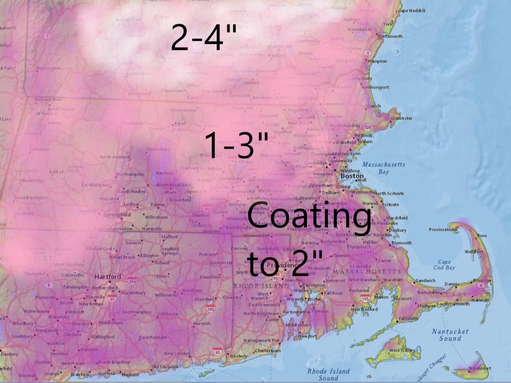 Snow arrives tonight after the evening commute with a light accumulation before the change to sleet and eventually rain. (Dave Epstein/WBUR)