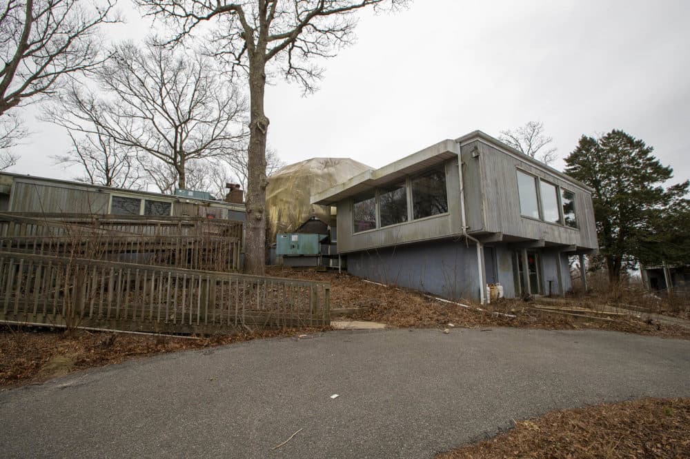 The Dome in Woods Hole, the oldest surviving geodesic dome in the world built by Buckminster Fuller, is in a state of total disrepair. (Jesse Costa/WBUR)