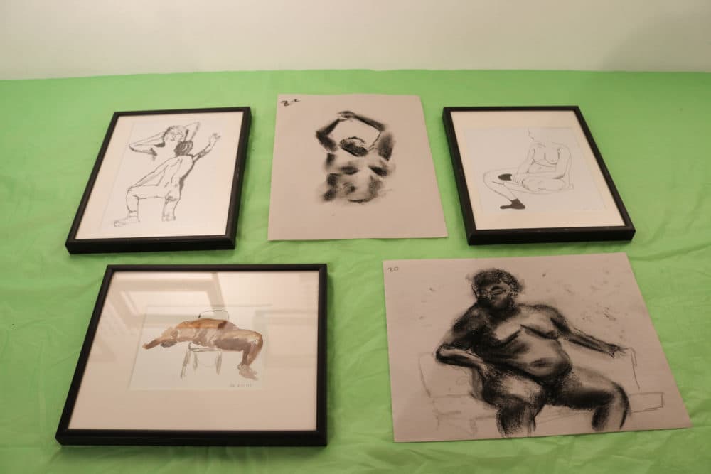 A selection of submissions to the gallery show &quot;The Figure is Queer.&quot; (Olivia Deng for WBUR)