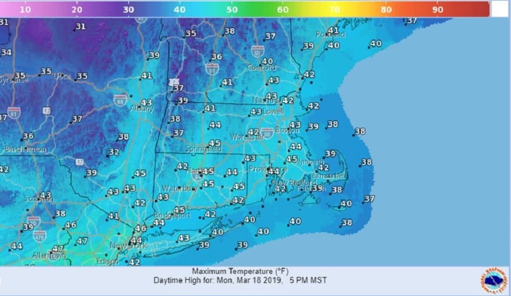High temperatures are shown for March 18, 2019. (Courtesy National Weather Service)