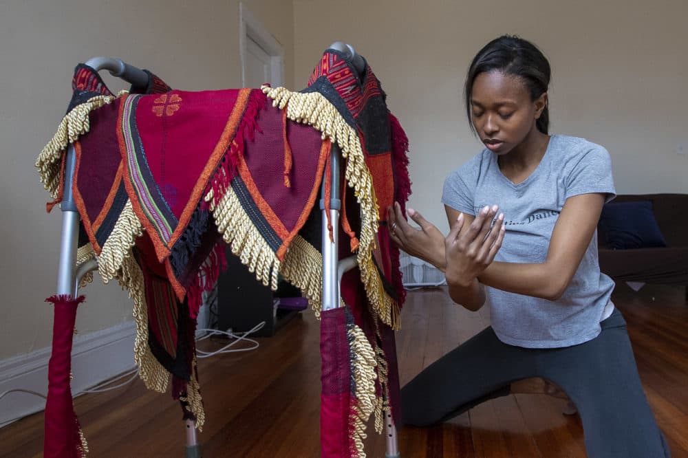 Elice Patterson dances at her studio in Brookline. (Jesse Costa/WBUR)