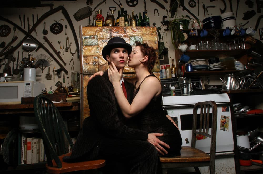 Brian Vigione and Amanda Palmer pose as The Dresden Dolls in a loft in Williamsburg Brooklyn on Feb. 10, 2005. (Jim Cooper/AP)