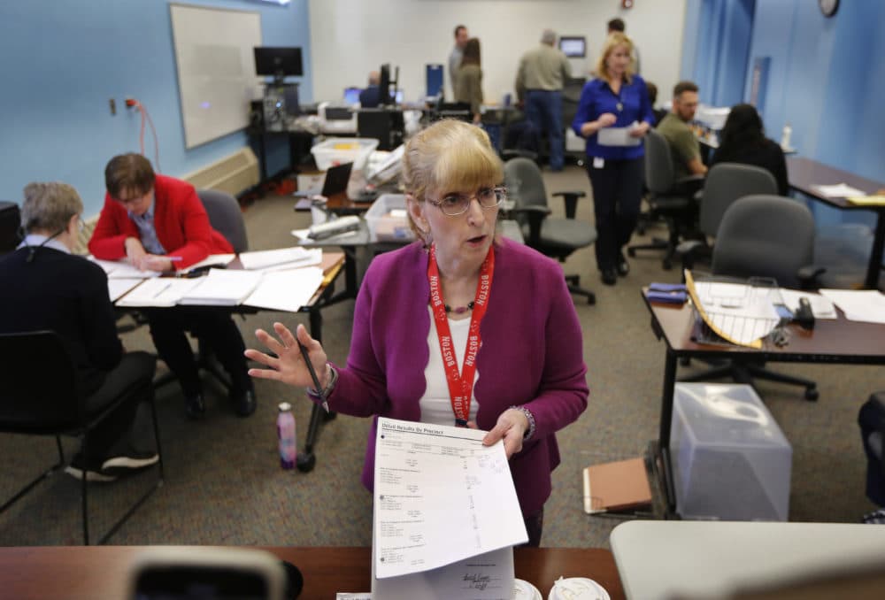 Deputy Secretary of State Julie Flynn briefs campaign observers during ballot-tabulation process for Maine's Second Congressional District's House election Monday, Nov. 12, 2018, in Augusta, Maine. The election is the first congressional race in American history to be decided by the ranked-choice voting method that allows second choices. (Robert F. Bukaty/AP)