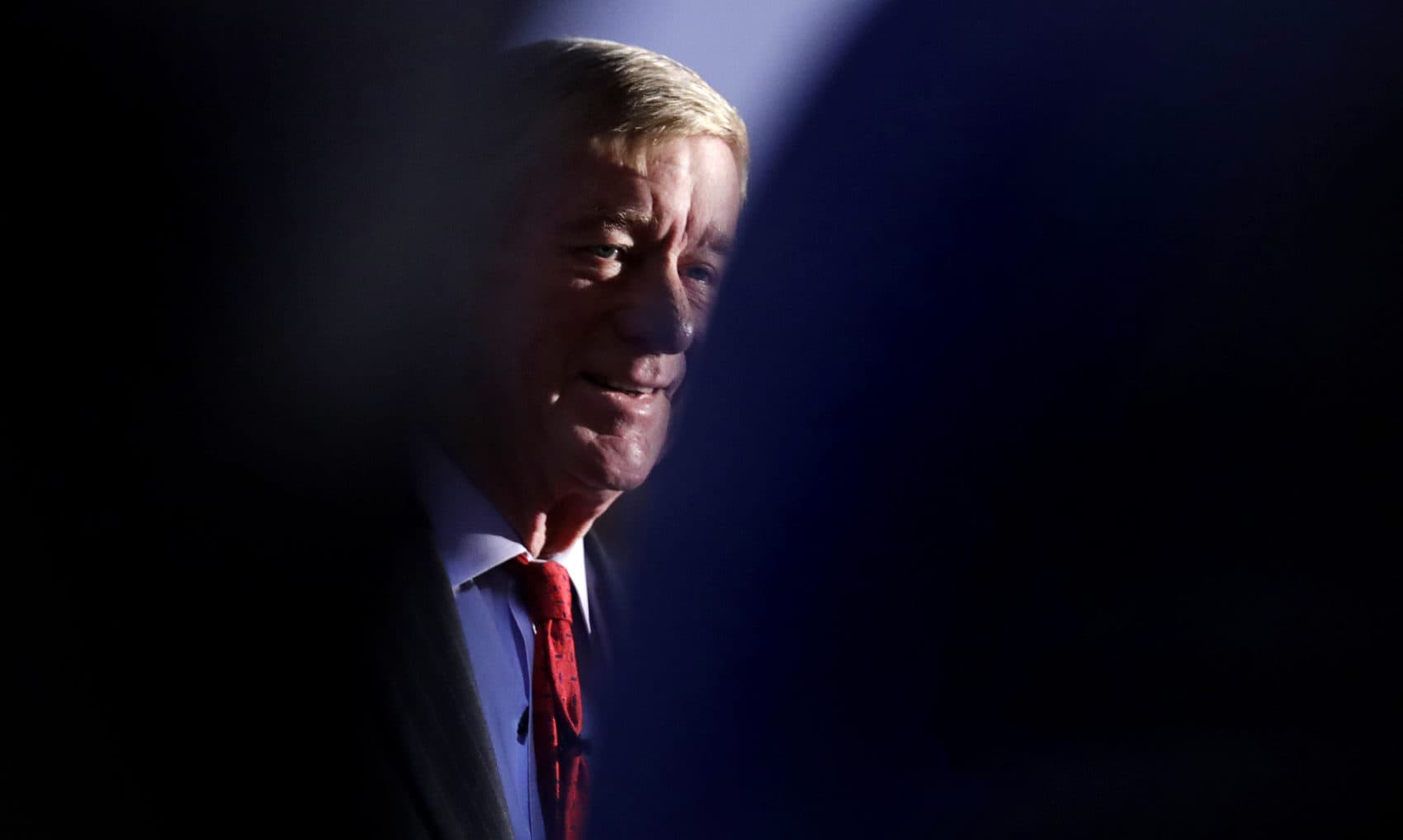 Former Massachusetts Gov. William Weld listens to guests during a New England Council 'Politics & Eggs' breakfast in Bedford, N.H., Friday, Feb. 15, 2019. (Charles Krupa/AP)