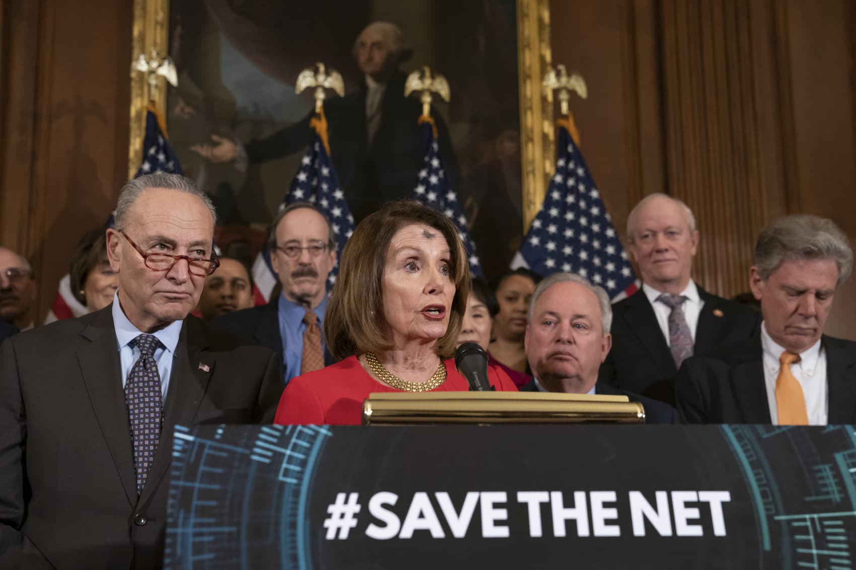 Democratic House and Senate leaders announce the "Save The Internet Act" on Wednesday on Capitol Hill. (J. Scott Applewhite/AP)
