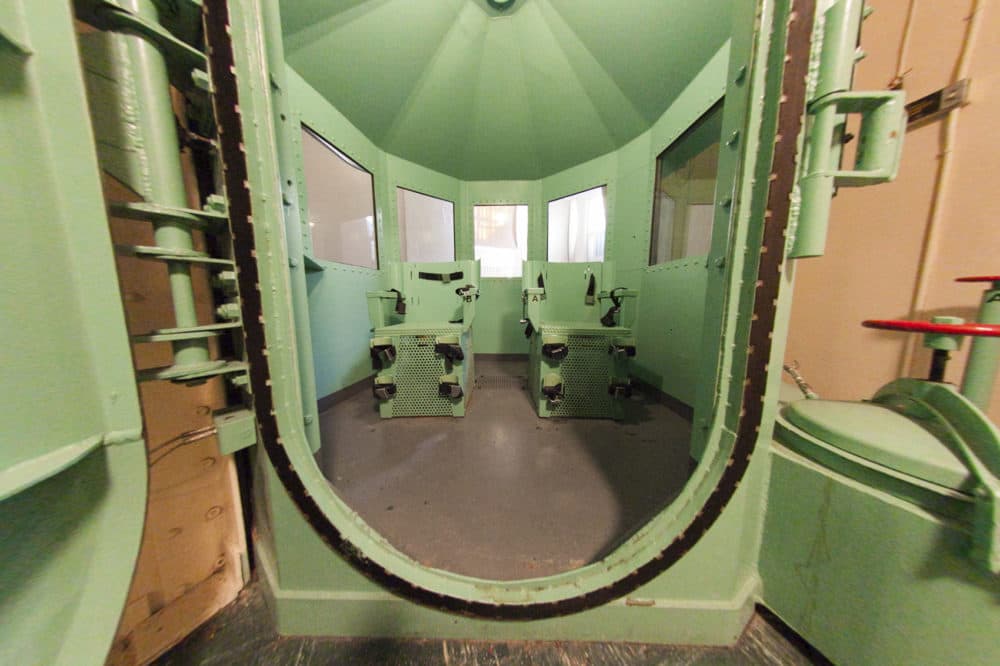 A pair of death penalty chamber chairs are seen before their removal at San Quentin State Prison, in San Quentin, Calif. (California Department of Corrections and Rehabilitation via AP)