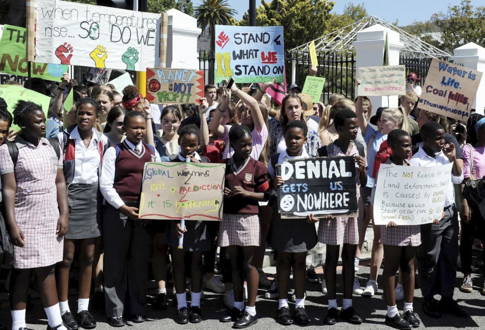 Students in Cape Town, South Africa take part in a protest Friday, March 15, 2019 as part of a global student strike against government inaction on climate change. (Nasief Manie/AP)
