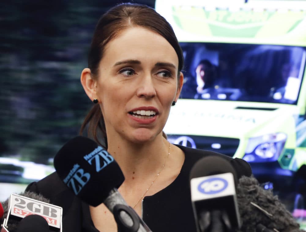 In this March 20, 2019, file photo, New Zealand's Prime Minister Jacinda Ardern speaks during an event to meet the first responder in the March 15 mosque shooting, in Christchurch, New Zealand. Prime Minister Ardern says New Zealand is immediately banning assault rifles, high-capacity magazines and &quot;military style semi-automatic rifles&quot; like the weapons used in last Friday's attacks on two Christchurch mosques. (Vincent Thian/AP)