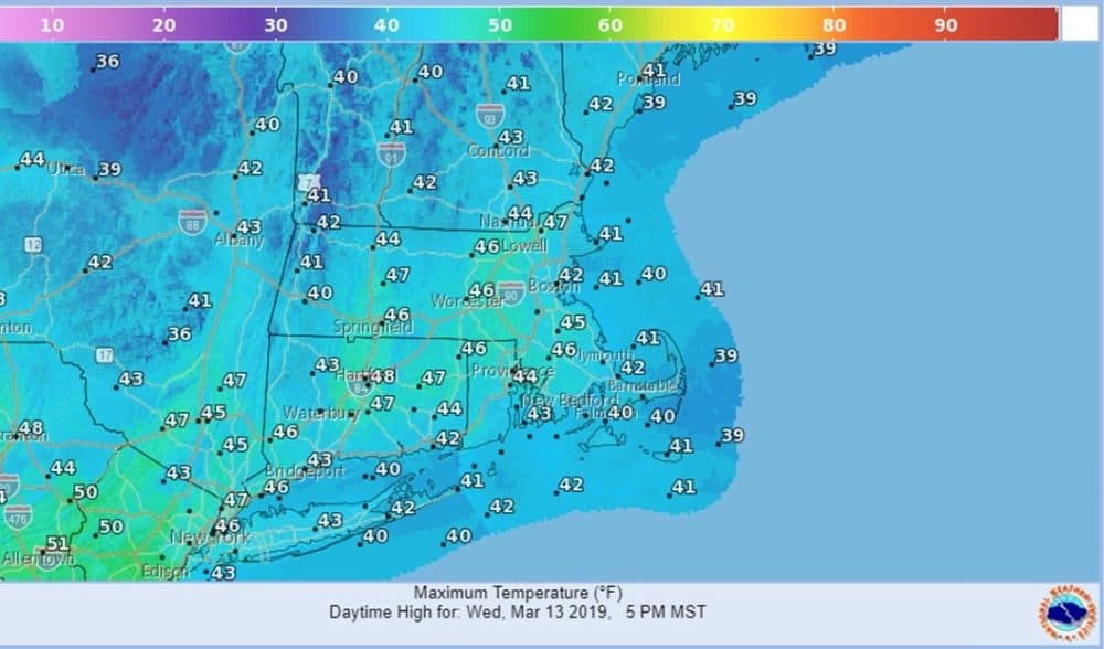 High temperatures of Wednesday, March 13. (Courtesy National Weather Service)