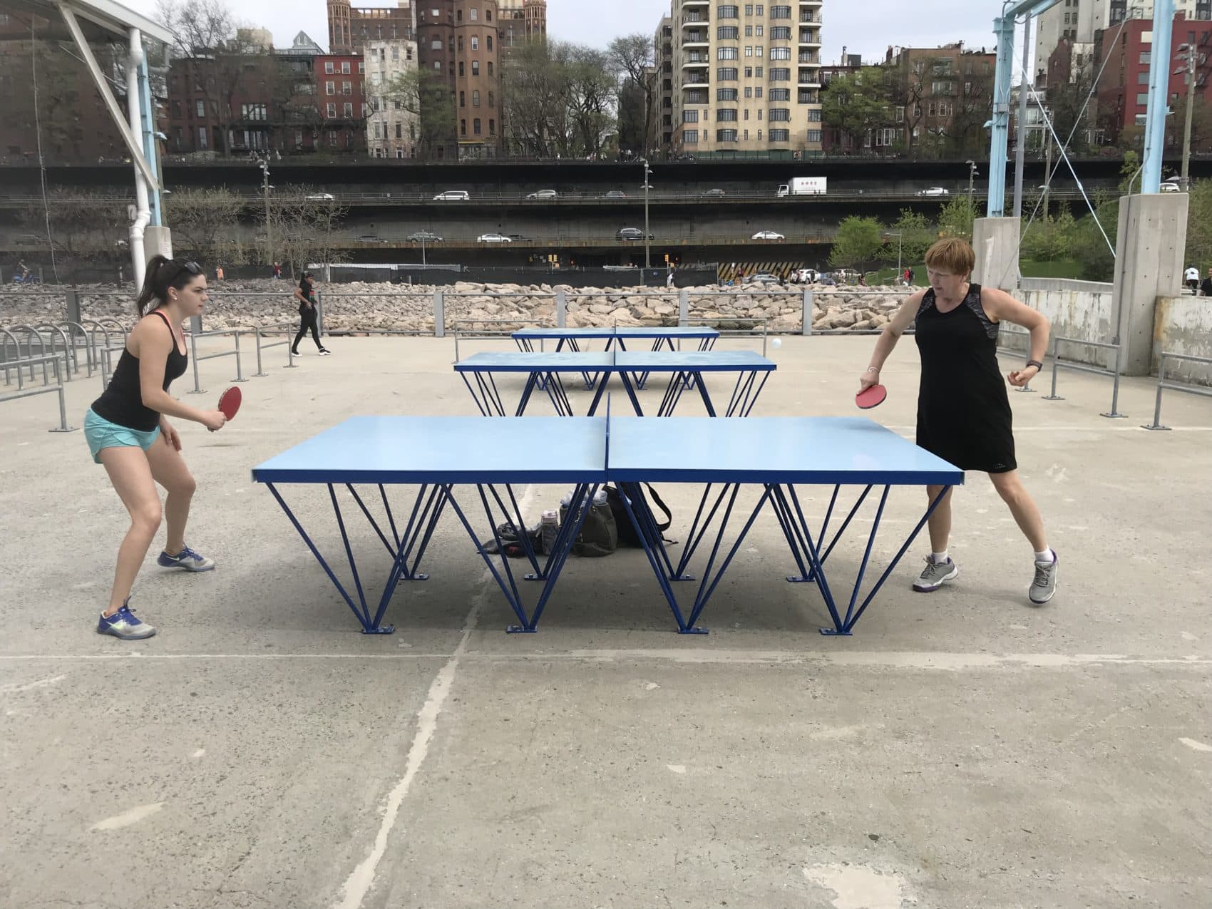 Kinsey and her mother, Debbie, playing ping pong at Brooklyn Bridge Park. (Courtesy Kinsey Crowley)