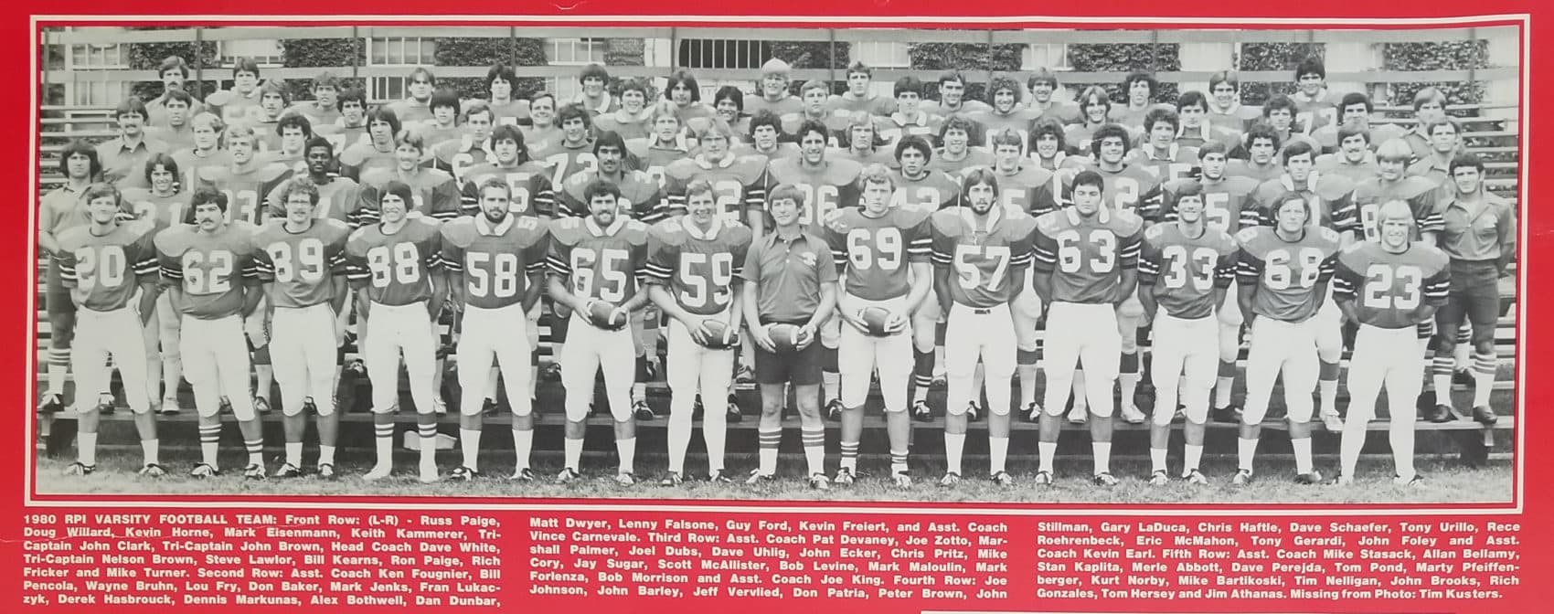 A photo of the 1980 RPI football team, which does not include John Wilson