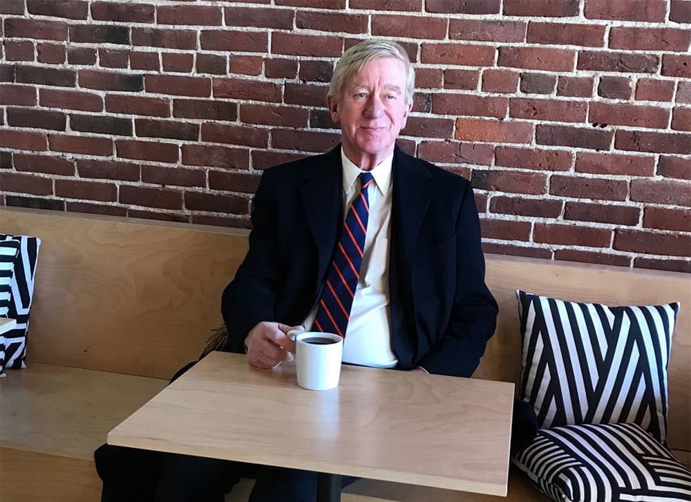 Weld, seen here having a coffee in New Hampshire, says he and Trump &quot;have nothing in common, other than being large, orange men.&quot; (Anthony Brooks/WBUR)