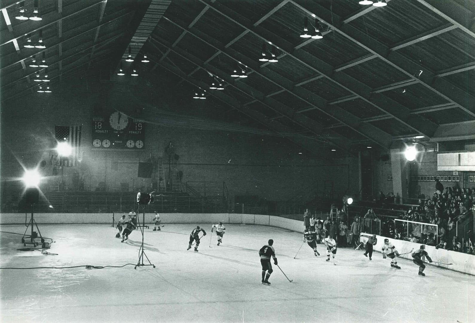 Harvard's ice hockey arena during the shooting of &quot;Love Story.&quot; (Courtesy Bill Cleary)