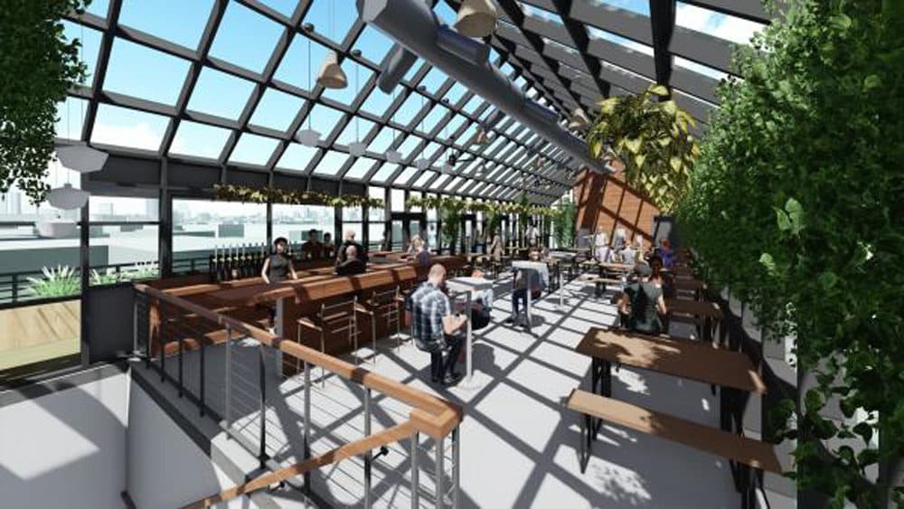 A rendering provided by DBC shows the interior of a new rooftop greenhouse and tasting room that is a feature of the expansion project. (RODE Architects images)