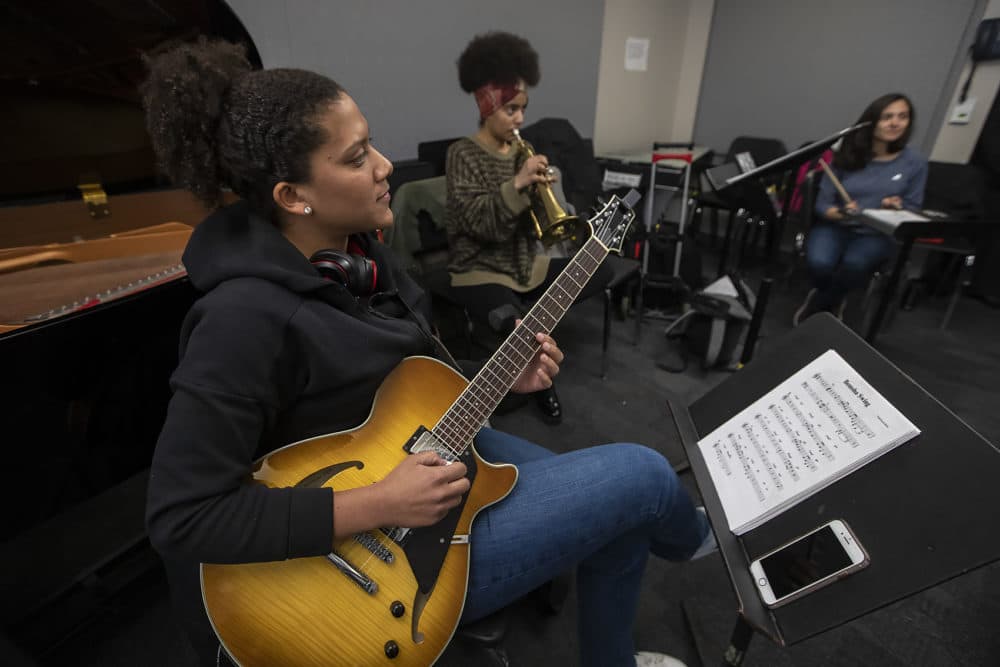 The Berklee Institute of Jazz and Gender Justice class plays Thelonius Monk. (Jesse Costa/WBUR)