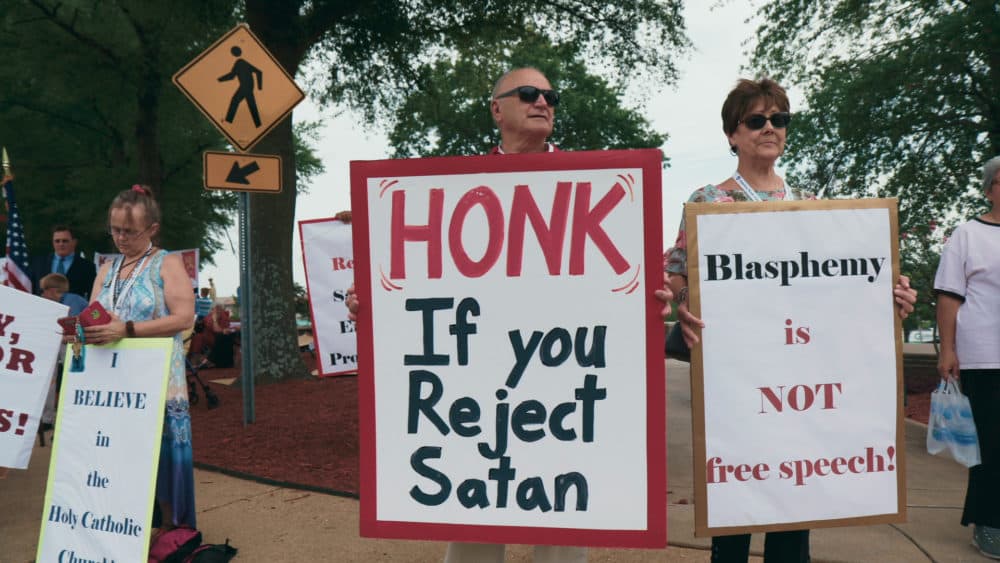 People protest The Satanic Temple in Little Rock, Arkansas. (Courtesy Magnolia Pictures)