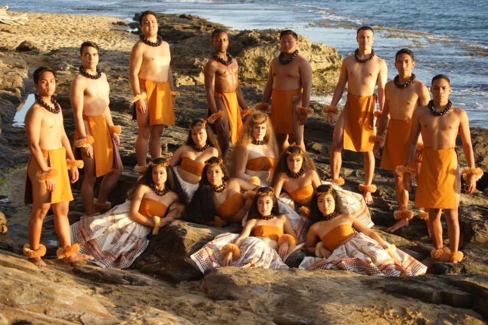 Halau Hi'iakainamakalehua, the hālau led by Ke'ano Ka'upu that's competing at this year's Merrie Monarch Festival. (Courtesy of Ke'ano Ka'upu)