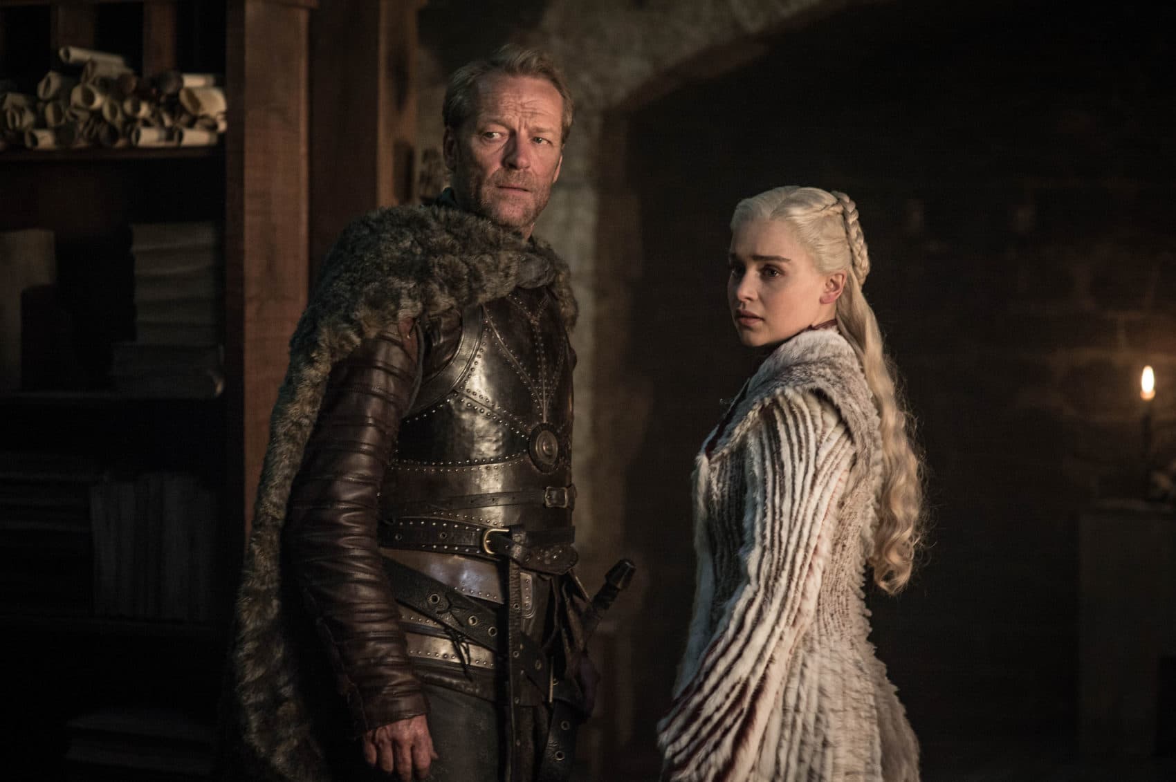 Iain Glen and Emilia Clarke in "Game of Thrones." (Helen Sloane/HBO)