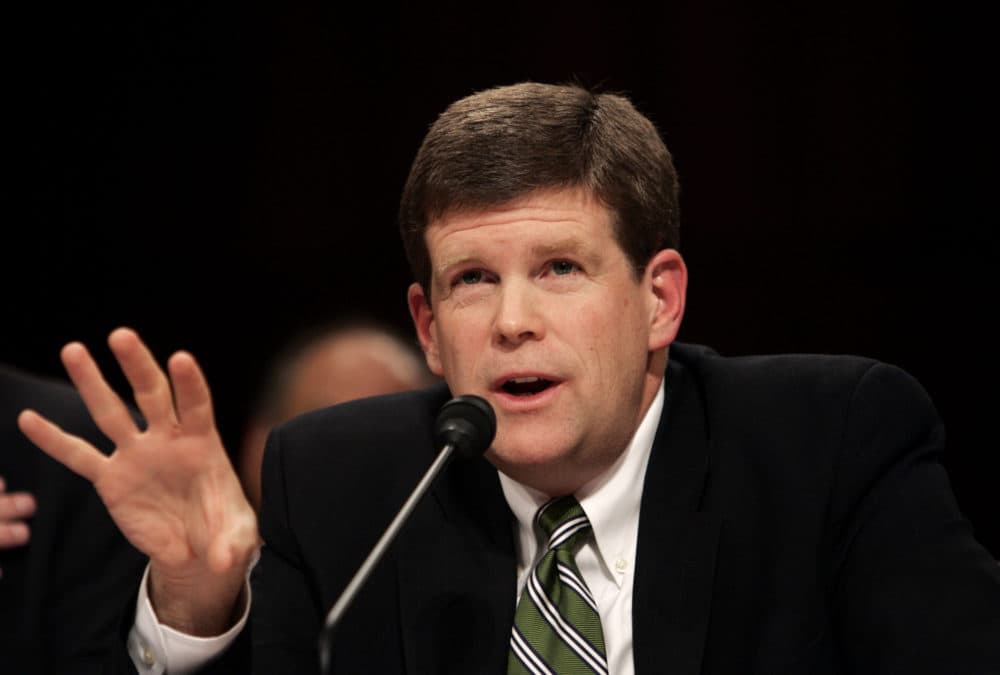 Deputy Attorney General Paul McNulty gestures while testifying on Capitol Hill in Washington, Tuesday, Aug. 1, 2006. (Evan Vucci/AP)