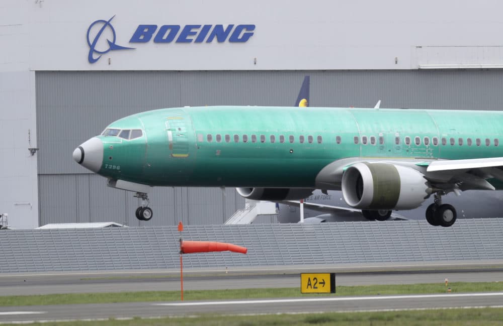 A Boeing 737 Max 8 airplane being built for India-based Jet Airways lands following a test flight, Wednesday, April 10, 2019, at Boeing Field in Seattle. (Ted S. Warren/AP)