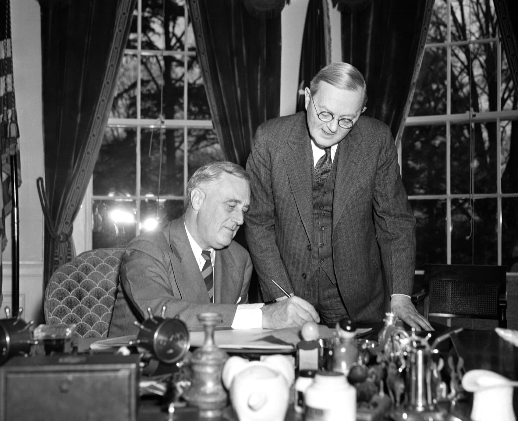 The census taker knocked and was received by President Franklin D. Roosevelt who went on record as answering all the questions on the large sheet on April 2, 1940. (AP Photo)