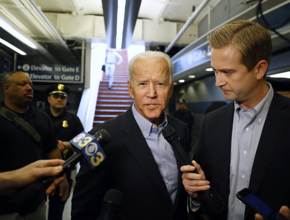 Former Vice President and Democratic presidential candidate Joe Biden arrives at the Wilmington, Delaware, train station Thursday April 25, 2019, after he announced his candidacy for president via video. (Matt Slocum/AP)