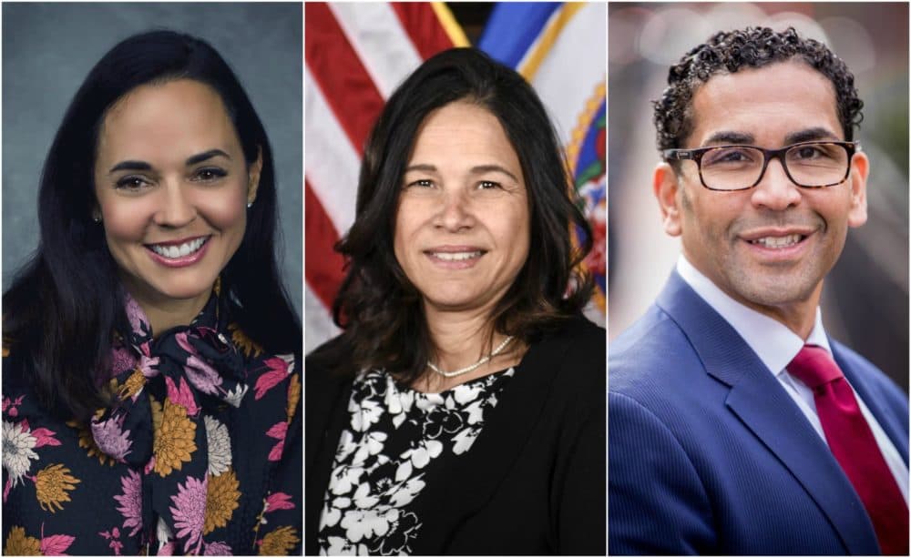From left: the three finalists for Boston Public Schools superintendent: Marie Izquierdo, chief academic officer, Miami-Dade County Public Schools in Florida; Dr. Brenda Cassellius, recent Minnesota commissioner of education; and Dr. Oscar Santos, head of school at Cathedral High School in Boston. (Courtesy Boston Public Schools)