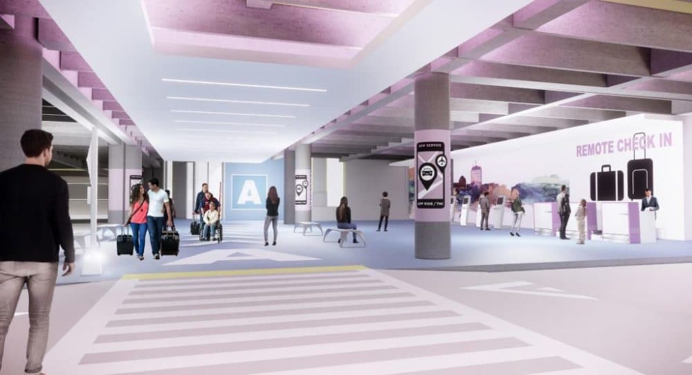 A rendering of a proposed new ride hailing area in Logan's Central Garage (Courtesy of Massport)