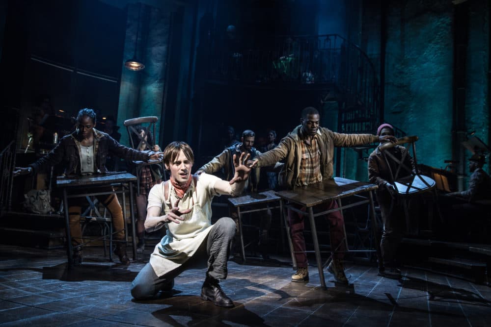 Reeve Carney and the Broadway cast of Hadestown. (Matthew Murphy/Courtesy of the production)