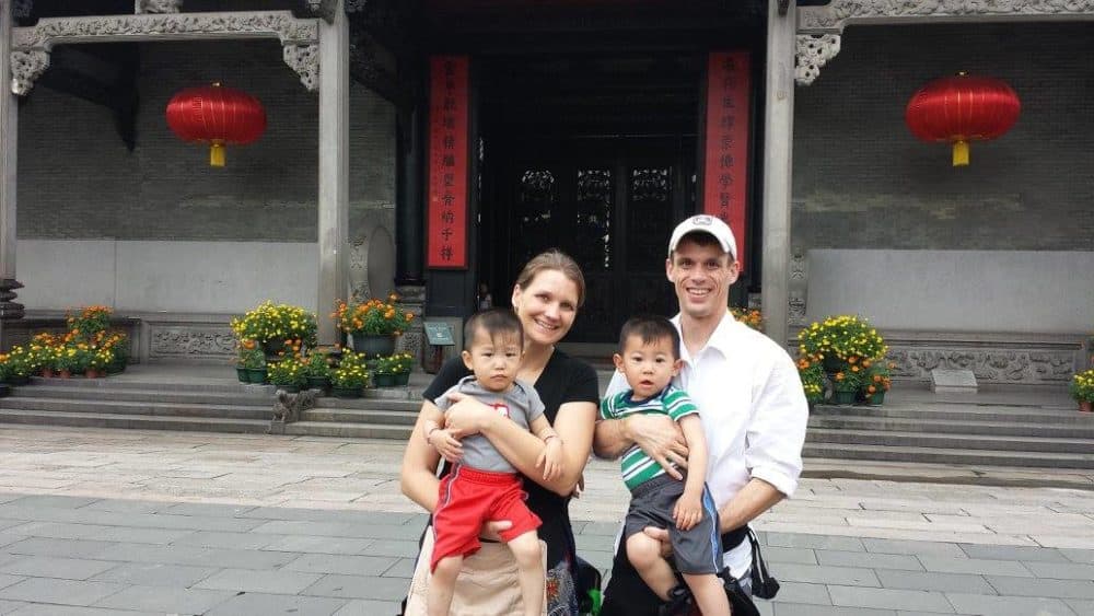 Kristi and Matt Smith with their adopted sons, Luke and Andrew, after adopting the boys in China. (Courtesy of Kristi Smith)