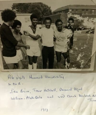 Pele (center) visits Ian Bain (left) and the Howard soccer team in 1973. (Courtesy Mark Wright)