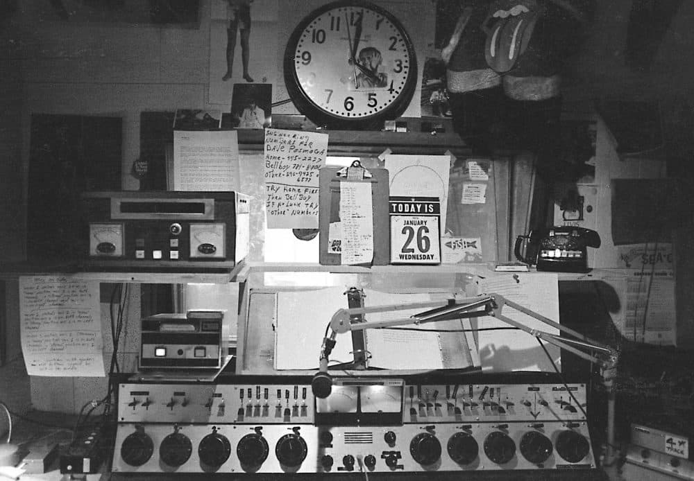 An on-air control board in WBCN's main studio in Boston in 1970. (Courtesy Peter Simon)