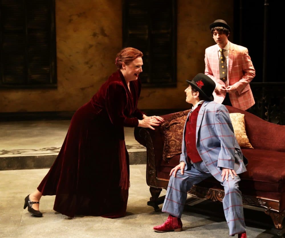Jennie Israel, Bobbie Steinbach and Alejandro Simoes in &quot;Twelfth Night&quot; at Lyric Stage (Courtesy Mark S. Howard)