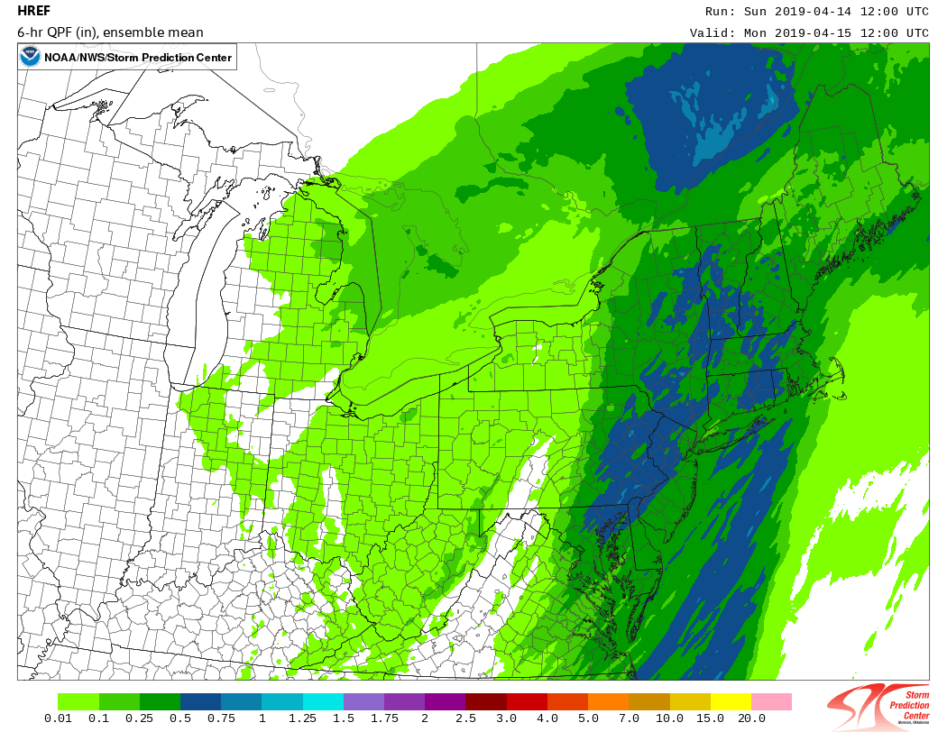 Most areas will see about half an inch of precipitation Monday morning. (NOAA)
