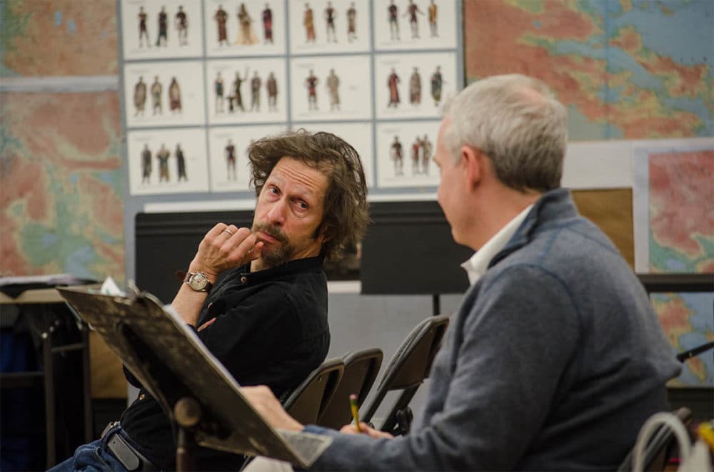 Playwright Tim Blake Nelson (left) and director Doug Hughes in rehearsal for &quot;Socrates.&quot; (Garlia Cornelia Jones/Courtesy of the production)