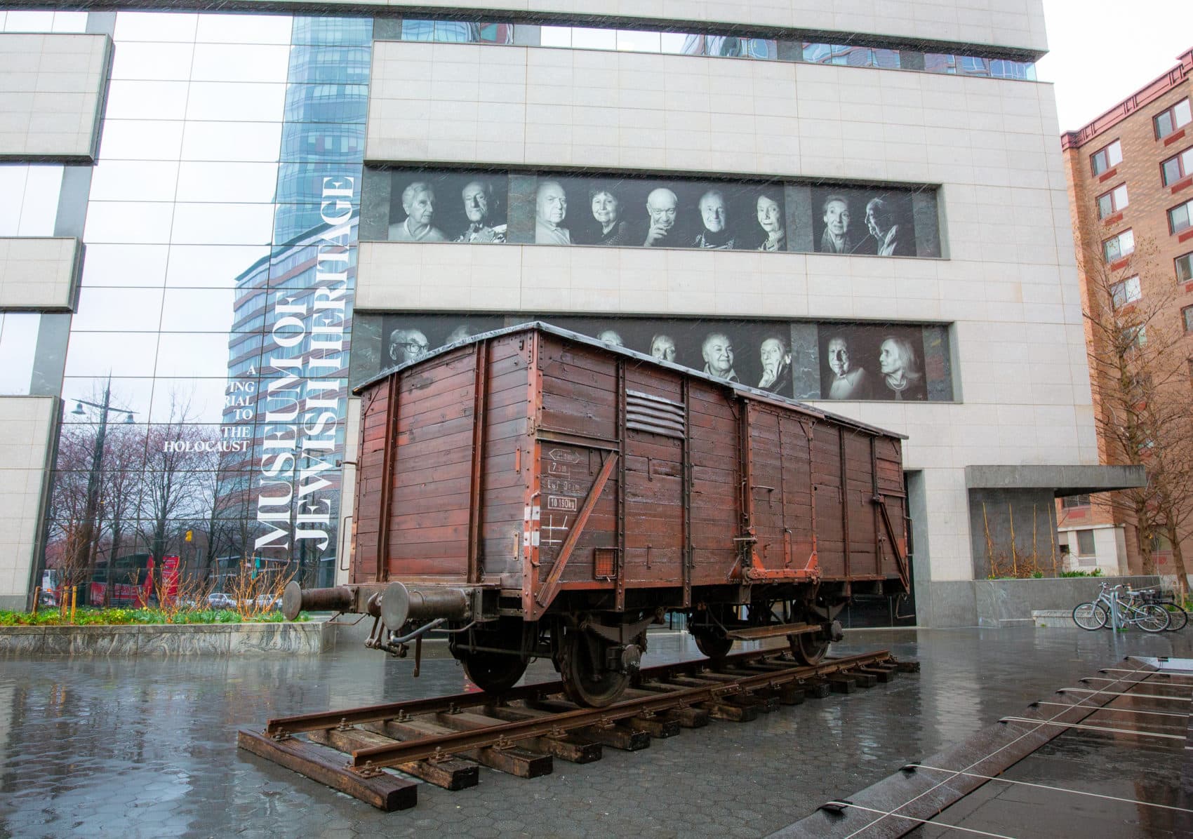 A German-made World War II-era freight car outside the Museum of Jewish Heritage. Approximately 80 people were crammed in one of these cars when they were deported to Auschwitz. (Courtesy Museum of Jewish Heritage/John Halpern)