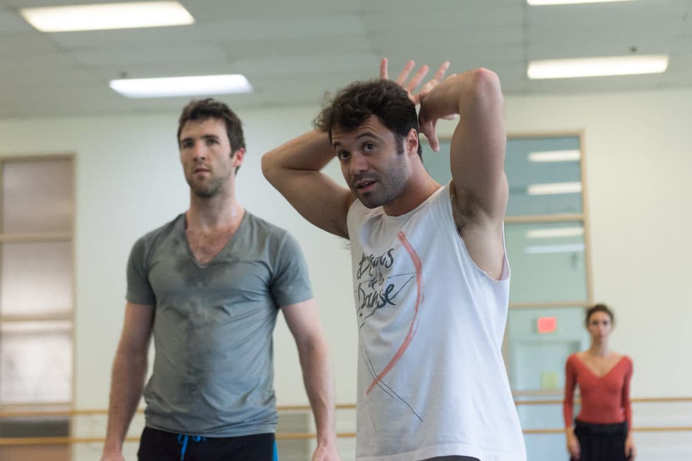 Paulo Arrais with Roddy Doble in rehearsal. (Courtesy Brooke Trisolini/Boston Ballet)