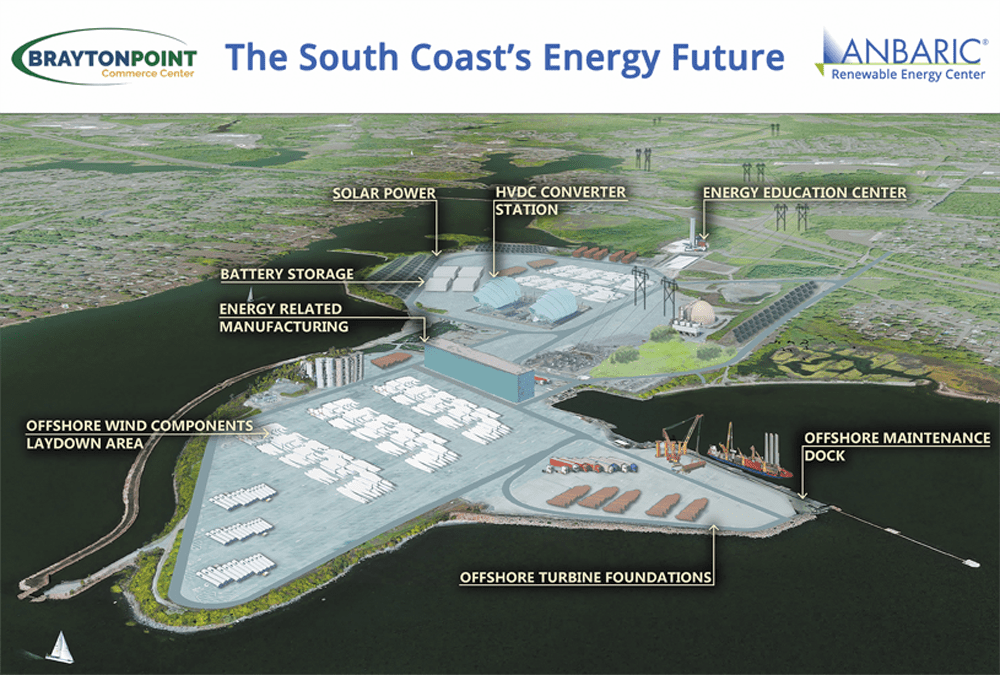 Anbaric Renewable Energy Center unveiled its plan for the Brayton point site of a demolished coal-fired power plant on Monday. (Courtesy Anbaric)