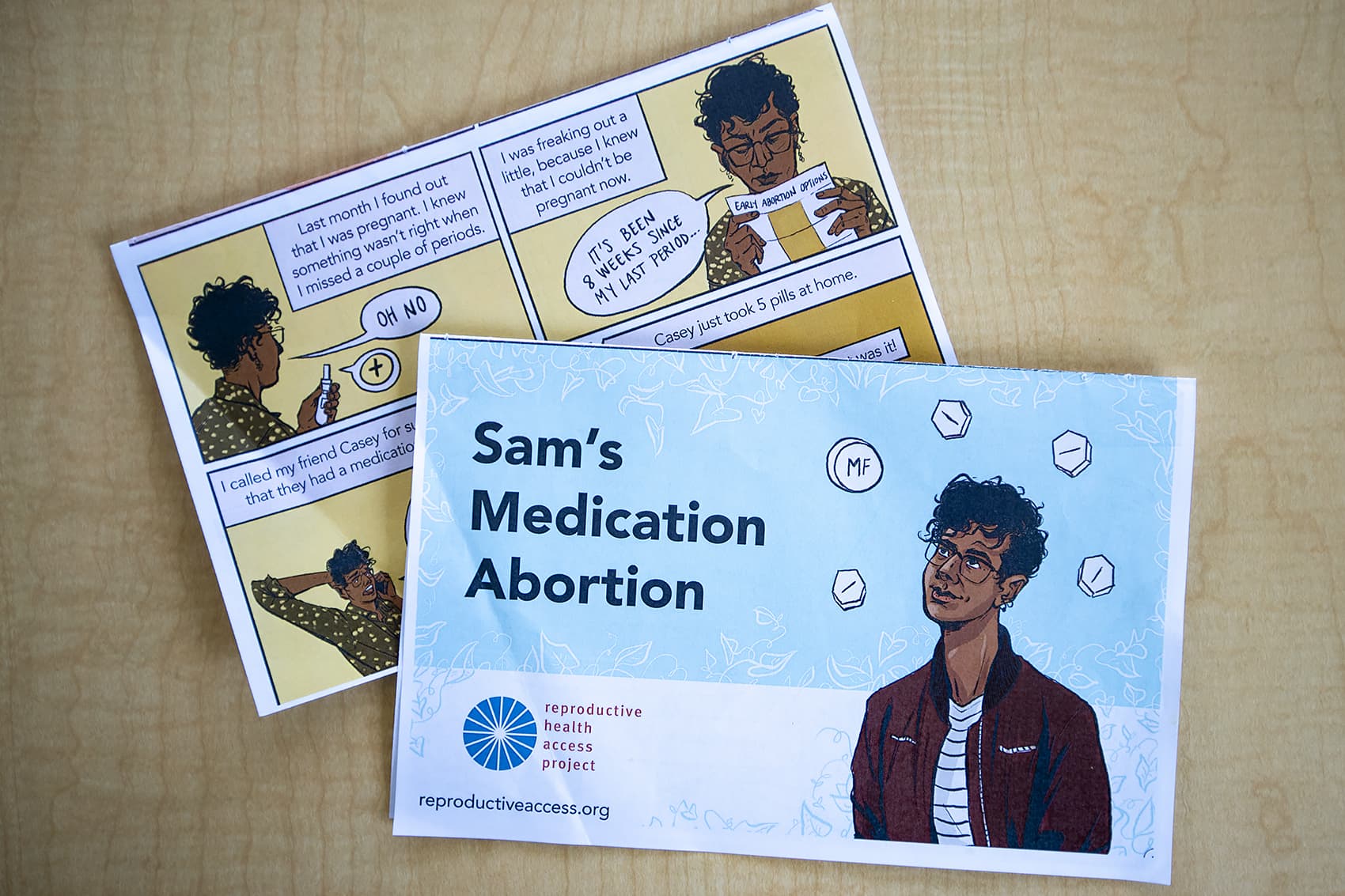 A cartoon from the Reproductive Health Access Project about medication abortion (Jesse Costa/WBUR)