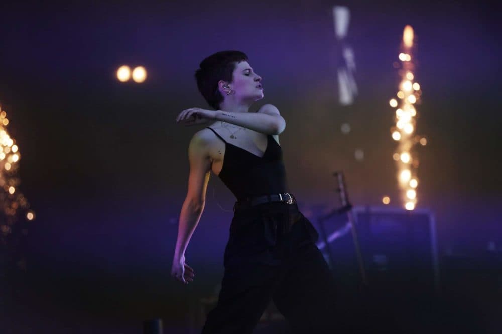 Héloïse Adelaide Letissier as Christine and the Queens performs on Friday evening at Boston Calling. (Hadley Green for WBUR)